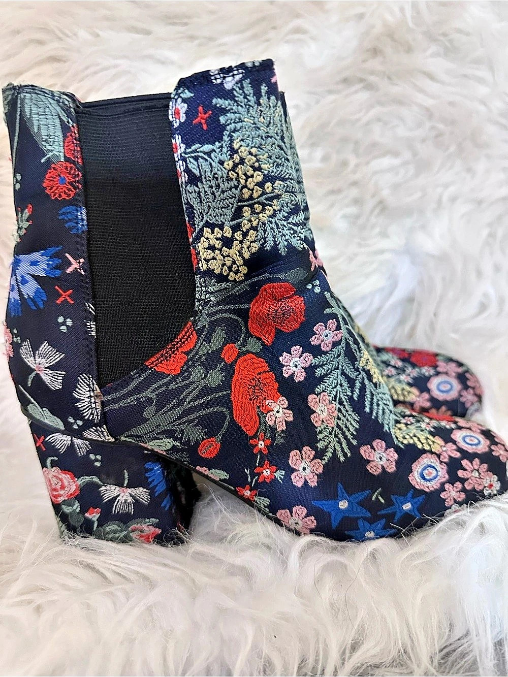 Floral Embroidered Heeled Ankle Boots